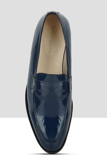 Buy_Ankit V Kapoor_Blue Almond Toe Penny Loafers _Online_at_Aza_Fashions