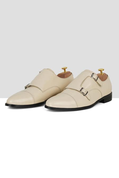 Shop_Ankit V Kapoor_Off White Stitchline Thread Double Strappy Monks _at_Aza_Fashions
