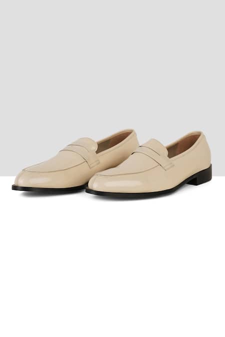 Shop_Ankit V Kapoor_Off White Cut Work Strap Penny Loafers _at_Aza_Fashions