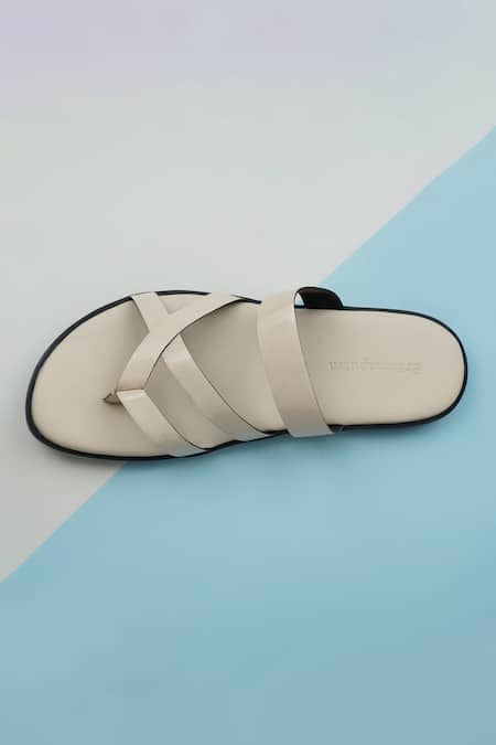 Shop_Ankit V Kapoor_Off White Strappy Criss Cross Sandals _at_Aza_Fashions