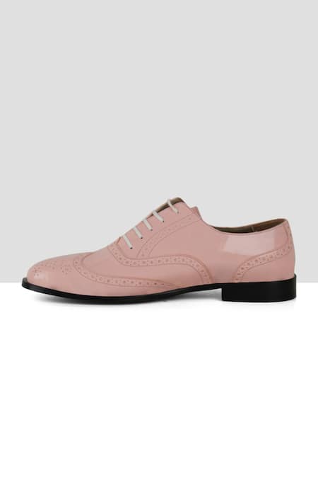 Ankit V Kapoor_Pink Brogue Pattern Shoes _Online_at_Aza_Fashions