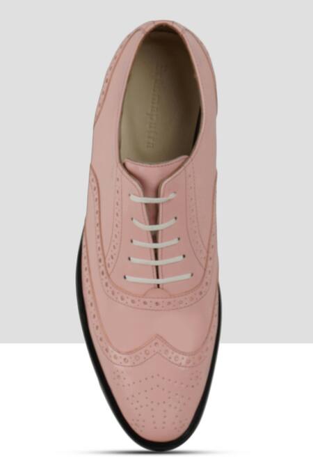 Buy_Ankit V Kapoor_Pink Brogue Pattern Shoes _Online_at_Aza_Fashions