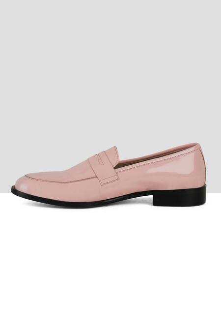 Ankit V Kapoor Pink Cut Work Almond Toe Plain Penny Loafers Online at Aza Fashions Ankit V Kapoor_Pink Cut Work Almond Toe Plain Penny Loafers_Online_at_Aza_Fashions