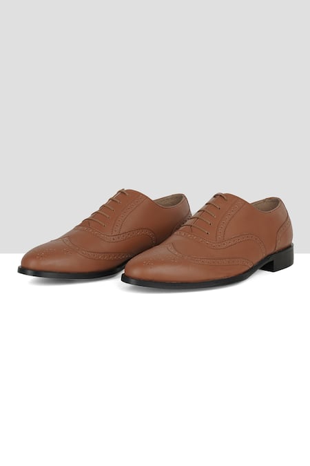 Shop_Ankit V Kapoor_Brown Brogue Pattern Shoes _at_Aza_Fashions