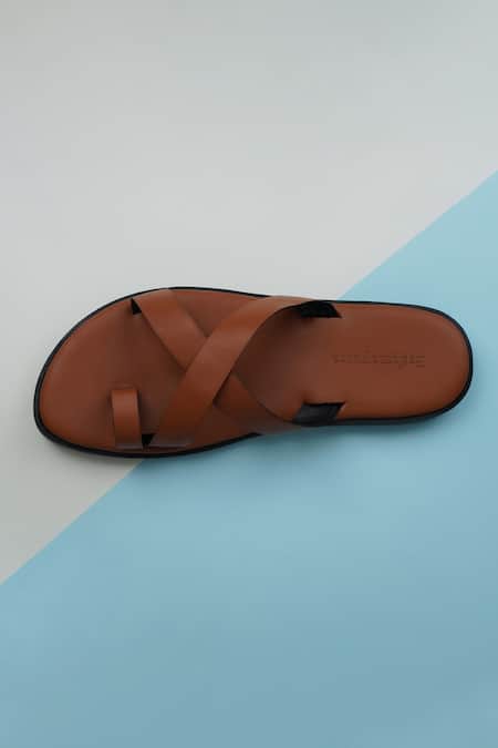 Shop_Ankit V Kapoor_Brown Criss Cross Sandals _at_Aza_Fashions