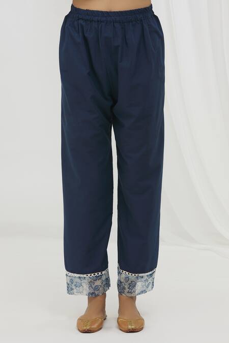 Yuvraani Jaipur Blue Chanderi, Cotton Embroidery, Lace, Tassels V-neck Floral Pattern Kurta Set Online at Aza Fashions Yuvraani Jaipur_Blue Chanderi, Cotton Embroidery, Lace, Tassels V-neck Floral Pattern Kurta Set _Online_at_Aza_Fashions