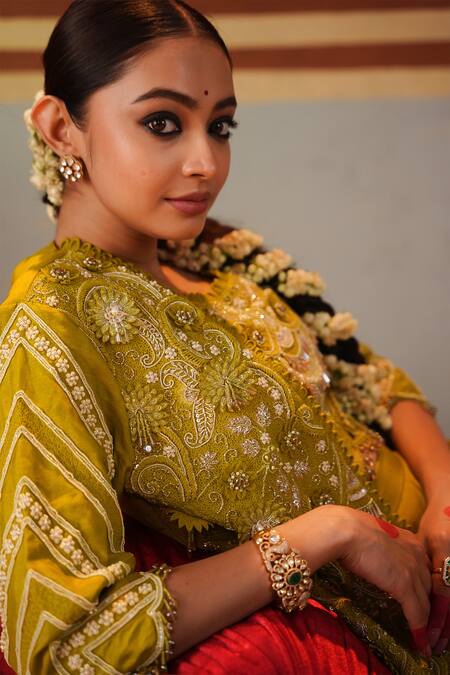 Kesar Studio Green Silk Sequins, Beads, Avyanna Paisley Embroidered Jacket Lehenga Set at Aza Fashions Kesar Studio_Green Silk Sequins, Beads, Avyanna Paisley Embroidered Jacket Lehenga Set_at_Aza_Fashions