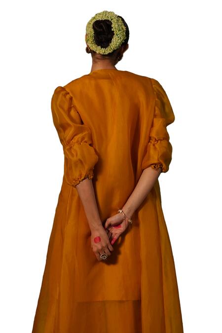 Kesar Studio Yellow Silk, Organza Pearls, Daylily Floral Embroidered Jacket Kurta Set Online at Aza Fashions Kesar Studio_Yellow Silk, Organza Pearls, Daylily Floral Embroidered Jacket Kurta Set_Online_at_Aza_Fashions