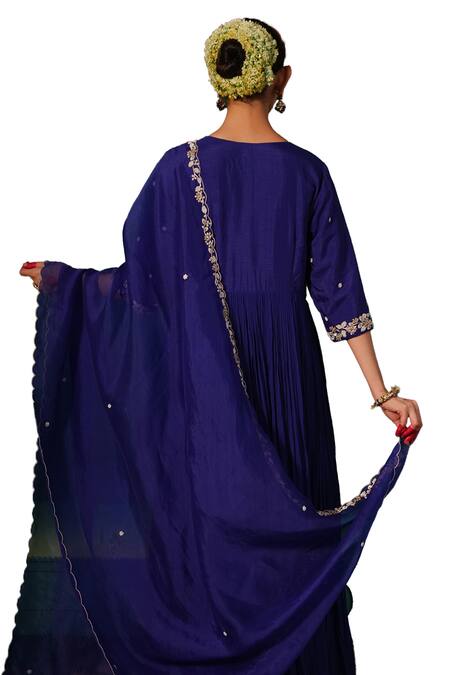 Kesar Studio Blue Silk, Georgette Pearls, Beads, Embroidery Mayur Yoke Anarkali With Dupatta Online at Aza Fashions Kesar Studio_Blue Silk, Georgette Pearls, Beads, Embroidery Mayur Yoke Anarkali With Dupatta_Online_at_Aza_Fashions