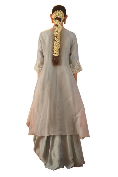 Kesar Studio Blue Silk, Organza Sequins, Nayaab Mori Hand Work Jacket With Cowl Gown Online at Aza Fashions Kesar Studio_Blue Silk, Organza Sequins, Nayaab Mori Hand Work Jacket With Cowl Gown_Online_at_Aza_Fashions