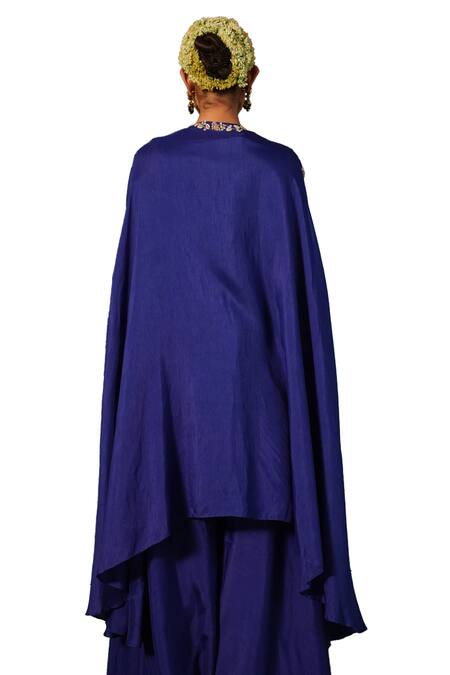 Kesar Studio Blue Silk Embroidery, Pearls, Beads Round Neck Noor Floral Kurta Set Online at Aza Fashions Kesar Studio_Blue Silk Embroidery, Pearls, Beads Round Neck Noor Floral Kurta Set_Online_at_Aza_Fashions