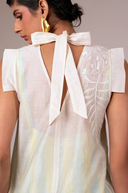 Madder Much Ivory Chanderi Silk, Handloom Cotton Embroidery High Sulfax Low Top Pant Set Online at Aza Fashions Madder Much_Ivory Chanderi Silk, Handloom Cotton Embroidery High Sulfax Low Top Pant Set _Online_at_Aza_Fashions