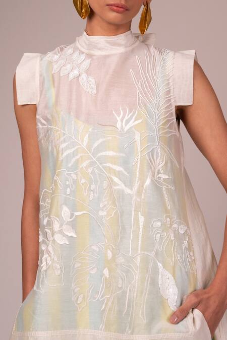 Buy Madder Much Ivory Chanderi Silk, Handloom Cotton Embroidery High Sulfax Low Top Pant Set Online at Aza Fashions Buy_Madder Much_Ivory Chanderi Silk, Handloom Cotton Embroidery High Sulfax Low Top Pant Set _Online_at_Aza_Fashions