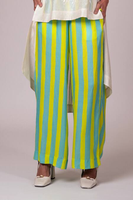 Shop Madder Much Ivory Chanderi Silk, Handloom Cotton Embroidery High Sulfax Low Top Pant Set Online at Aza Fashions Shop_Madder Much_Ivory Chanderi Silk, Handloom Cotton Embroidery High Sulfax Low Top Pant Set _Online_at_Aza_Fashions