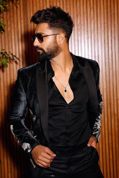 Rohit Bal_Black Velvet Embroidered Resham Tuxedo _Online_at_Aza_Fashions