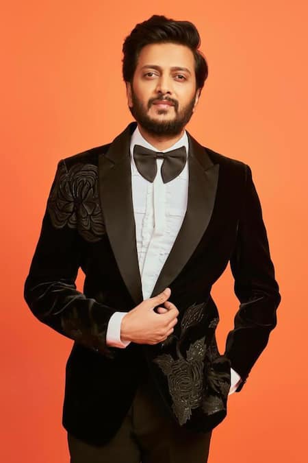 Buy_Rohit Bal_Black Velvet Embroidered Floral Tuxedo _Online_at_Aza_Fashions