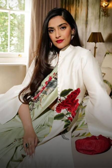 Rohit Bal Ivory Maheshwari, Silk Embroidery High Neck Floral Resham Long Jacket Online at Aza Fashions Rohit Bal_Ivory Maheshwari, Silk Embroidery High Neck Floral Resham Long Jacket _Online_at_Aza_Fashions