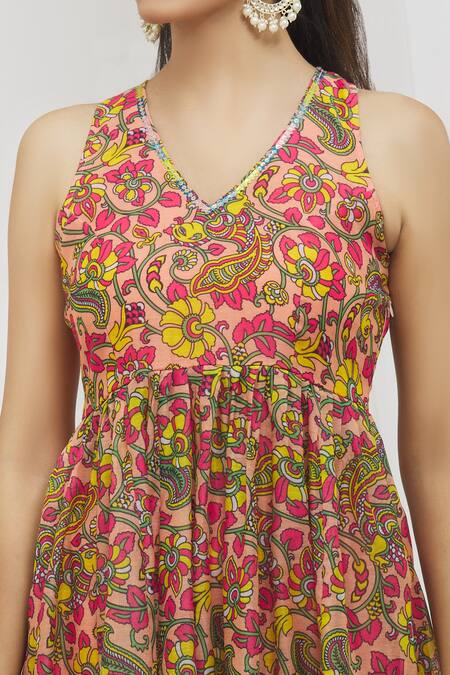 Yuvraani Jaipur_Multi Color Chanderi, Cotton, Organza Embroidery, Floral Pattern Anarkali Set _Online_at_Aza_Fashions