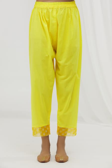 Buy_Yuvraani Jaipur_Yellow Chanderi, Cotton, Organza Embroidery, Tassels Floral Print Anarkali Set _Online_at_Aza_Fashions