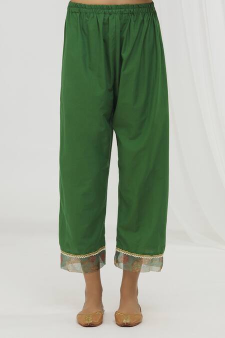 Yuvraani Jaipur_Green Chanderi, Cotton Sequins, Lace, Tassels, Floral Print Anarkali Set _at_Aza_Fashions