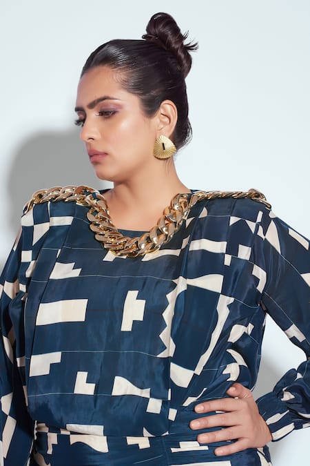 Buy Neetiandmudita Blue Crepe Embellished Tetris Round Pattern Short Dress Online at Aza Fashions Buy_Neetiandmudita_Blue Crepe Embellished Tetris Round Pattern Short Dress _Online_at_Aza_Fashions