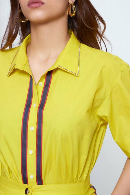 Buy Neetiandmudita Yellow Cotton Rhinestone Collared Detailed Shirt With Shorts Online at Aza Fashions Buy_Neetiandmudita_Yellow Cotton Rhinestone Collared Detailed Shirt With Shorts _Online_at_Aza_Fashions