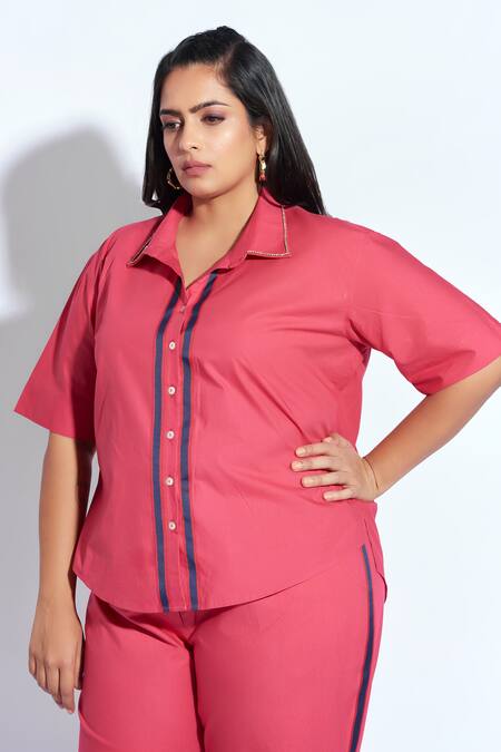Buy Neetiandmudita Pink Cotton Rhinestone Collared Detailed Shirt With Pant Online at Aza Fashions Buy_Neetiandmudita_Pink Cotton Rhinestone Collared Detailed Shirt With Pant _Online_at_Aza_Fashions