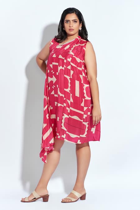 Neetiandmudita Pink Crepe Rhinestone Asymmetric Detailed Neck Short Dress Online at Aza Fashions Neetiandmudita_Pink Crepe Rhinestone Asymmetric Detailed Neck Short Dress _Online_at_Aza_Fashions