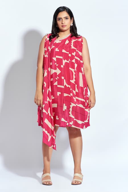 Buy Neetiandmudita Pink Crepe Rhinestone Asymmetric Detailed Neck Short Dress Online at Aza Fashions Buy_Neetiandmudita_Pink Crepe Rhinestone Asymmetric Detailed Neck Short Dress _Online_at_Aza_Fashions