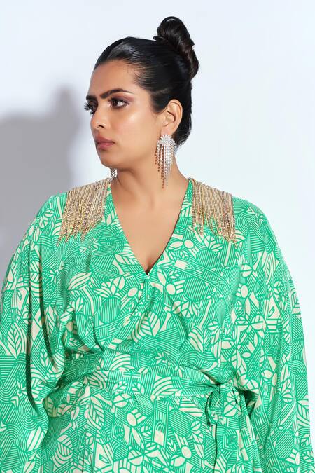 Buy Neetiandmudita Green Crepe Rhinestone V Neck Mandala Pattern Wrap Midi Dress Online at Aza Fashions Buy_Neetiandmudita_Green Crepe Rhinestone V Neck Mandala Pattern Wrap Midi Dress _Online_at_Aza_Fashions