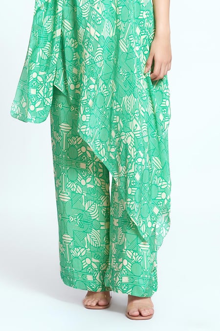 Neetiandmudita Green Asymmetric Mandala Tunic And Pant Set Online at Aza Fashions Neetiandmudita_Green Asymmetric Mandala Tunic And Pant Set _Online_at_Aza_Fashions