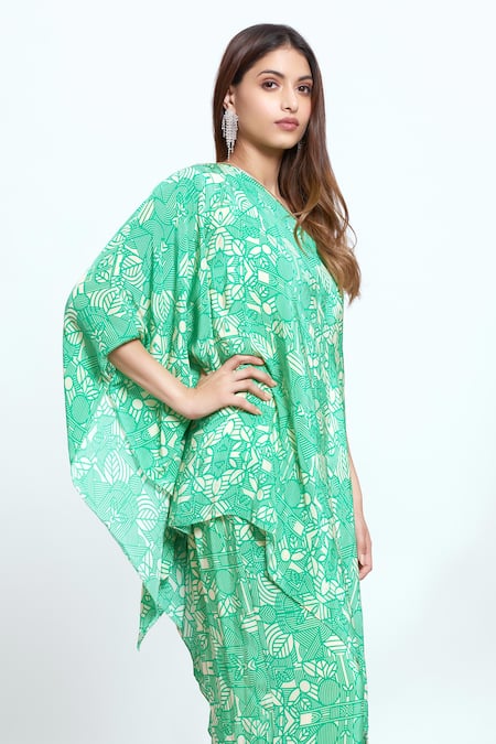 Buy Neetiandmudita Green Asymmetric Mandala Tunic And Pant Set Online at Aza Fashions Buy_Neetiandmudita_Green Asymmetric Mandala Tunic And Pant Set _Online_at_Aza_Fashions