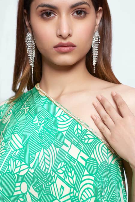 Shop Neetiandmudita Green Asymmetric Mandala Tunic And Pant Set Online at Aza Fashions Shop_Neetiandmudita_Green Asymmetric Mandala Tunic And Pant Set _Online_at_Aza_Fashions