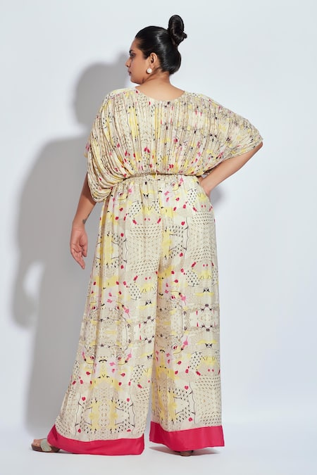 Shop_Neetiandmudita_Pink Crepe Rhinestone Round Ruched Waist Jumpsuit _at_Aza_Fashions