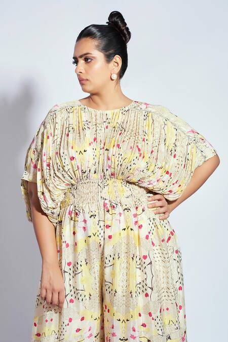 Buy_Neetiandmudita_Pink Crepe Rhinestone Round Ruched Waist Jumpsuit _Online_at_Aza_Fashions