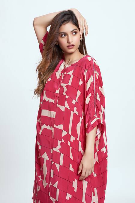 Shop Neetiandmudita Pink Round Neck Tetris Pattern Tunic And Pant Set Online at Aza Fashions Shop_Neetiandmudita_Pink Round Neck Tetris Pattern Tunic And Pant Set _Online_at_Aza_Fashions
