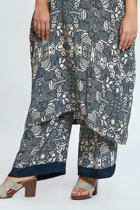 Neetiandmudita Blue Crepe Rhinestones Round Neck Mandala Pattern Tunic And Pant Co-ord Set Online at Aza Fashions Neetiandmudita_Blue Crepe Rhinestones Round Neck Mandala Pattern Tunic And Pant Co-ord Set _Online_at_Aza_Fashions