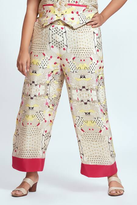 Neetiandmudita Pink Crepe Abstract V Neck Mirrored Pattern Waistcoat And Pant Set Online at Aza Fashions Neetiandmudita_Pink Crepe Abstract V Neck Mirrored Pattern Waistcoat And Pant Set _Online_at_Aza_Fashions