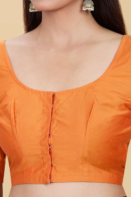 Kalakaari By Sagarika Orange Silk Embroidery Round Neck Blouse at Aza Fashions Kalakaari By Sagarika_Orange Silk Embroidery Round Neck Blouse _at_Aza_Fashions