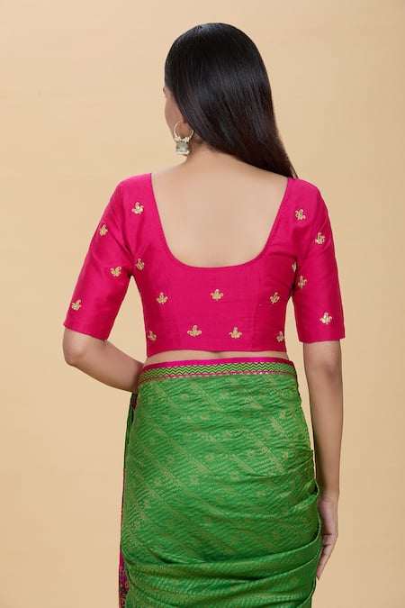 Shop Kalakaari By Sagarika Pink Silk Embroidery Round Neck Gota Blouse at Aza Fashions Shop_Kalakaari By Sagarika_Pink Silk Embroidery Round Neck Gota Blouse _at_Aza_Fashions