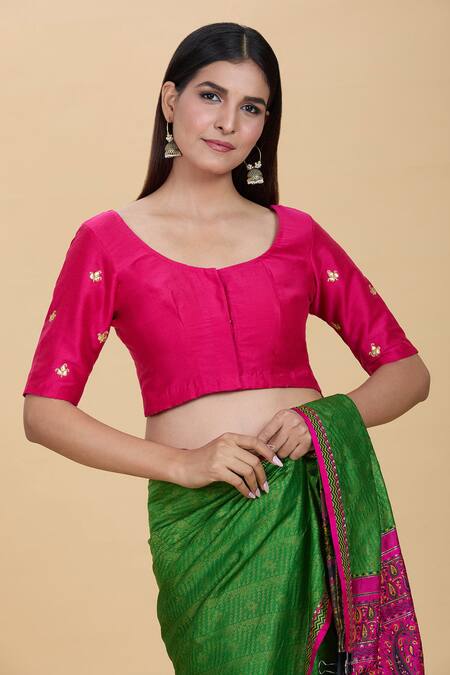 Buy Kalakaari By Sagarika Pink Silk Embroidery Round Neck Gota Blouse Online at Aza Fashions Buy_Kalakaari By Sagarika_Pink Silk Embroidery Round Neck Gota Blouse _Online_at_Aza_Fashions