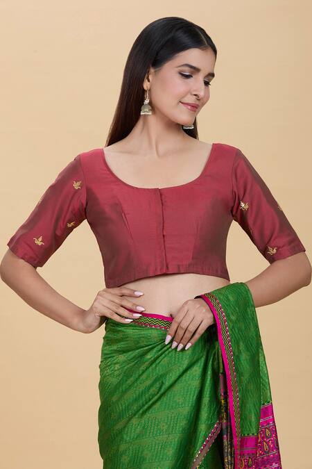 Buy Kalakaari By Sagarika Maroon Silk Gota Patti Round Neck Contrast Hand Embroidered Blouse Online at Aza Fashions Buy_Kalakaari By Sagarika_Maroon Silk Gota Patti Round Neck Contrast Hand Embroidered Blouse _Online_at_Aza_Fashions