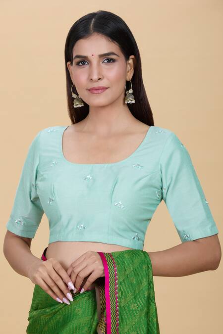 Buy Kalakaari By Sagarika Green Silk Mirrors Round Neck Embroidered Blouse Online at Aza Fashions Buy_Kalakaari By Sagarika_Green Silk Mirrors Round Neck Embroidered Blouse _Online_at_Aza_Fashions