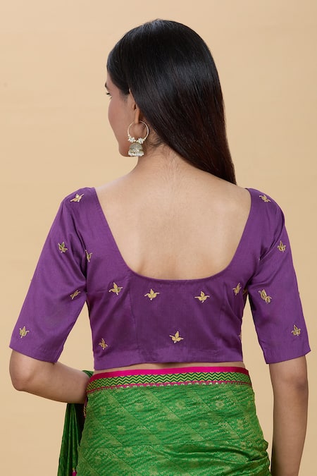 Shop Kalakaari By Sagarika Purple Embroidery Round Neck Contrast Gota Patti Blouse at Aza Fashions Shop_Kalakaari By Sagarika_Purple Embroidery Round Neck Contrast Gota Patti Blouse _at_Aza_Fashions