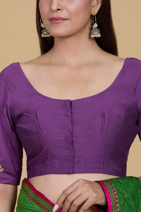 Buy Kalakaari By Sagarika Purple Embroidery Round Neck Contrast Gota Patti Blouse Online at Aza Fashions Buy_Kalakaari By Sagarika_Purple Embroidery Round Neck Contrast Gota Patti Blouse _Online_at_Aza_Fashions