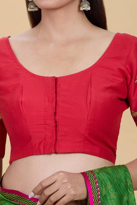 Buy Kalakaari By Sagarika Red Embroidery Round Neck Gota Patti Blouse Online at Aza Fashions Buy_Kalakaari By Sagarika_Red Embroidery Round Neck Gota Patti Blouse _Online_at_Aza_Fashions
