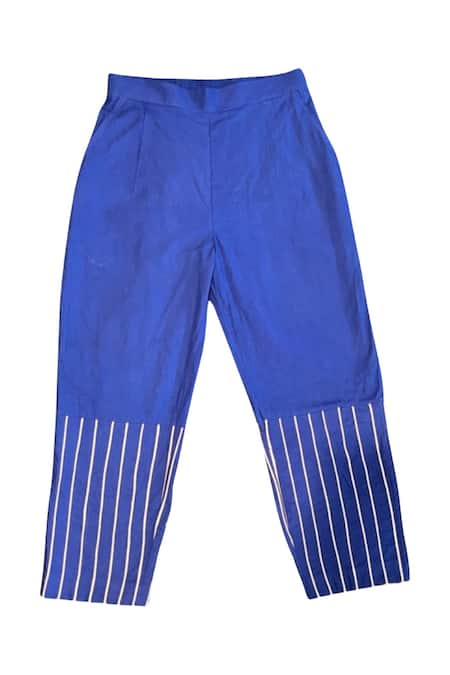 KA-Sha Blue Cotton Cord Applique Krish Pant Online at Aza Fashions KA-Sha_Blue Cotton Cord Applique Krish Pant _Online_at_Aza_Fashions
