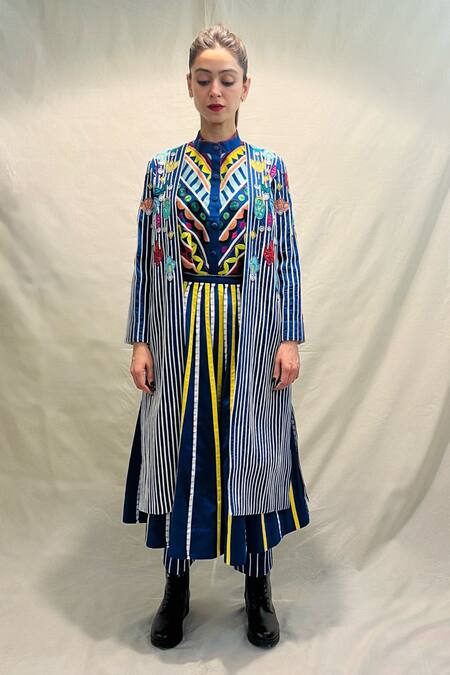 Buy_KA-Sha_Blue Cotton Cord Applique Krish Pant _Online_at_Aza_Fashions