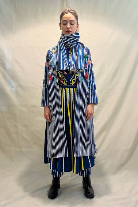 Shop_KA-Sha_Blue Cotton Cord Applique Krish Pant _Online_at_Aza_Fashions