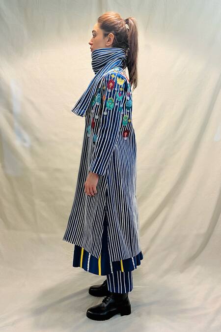 KA-Sha_Blue Cotton Cord Applique Krish Pant _at_Aza_Fashions